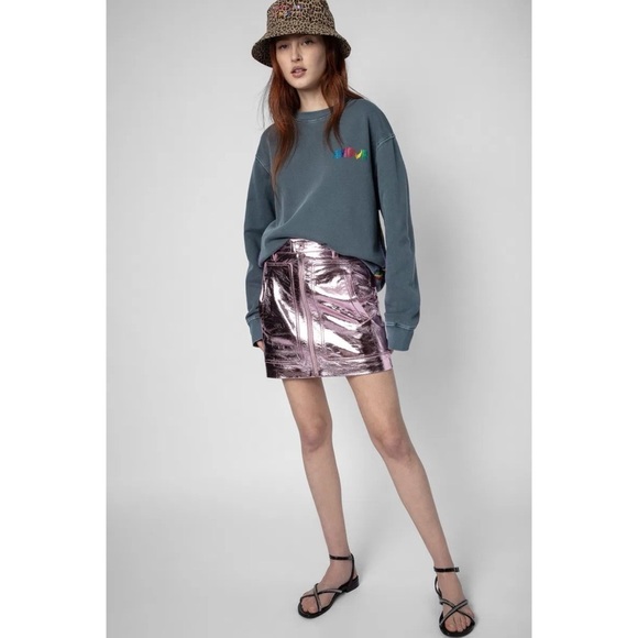 Zadig & Voltaire Simba Amour Wings Cotton Crew Sweatshirt in Blueberry Size L - Picture 4 of 13